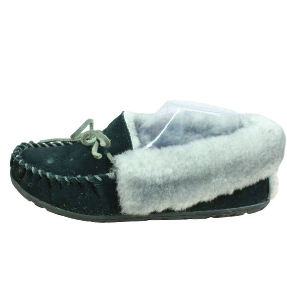 LL Bean Black Suede Wicked Good Shearling Lined Moccasin Slippers Size 10 M - Picture 1 of 8